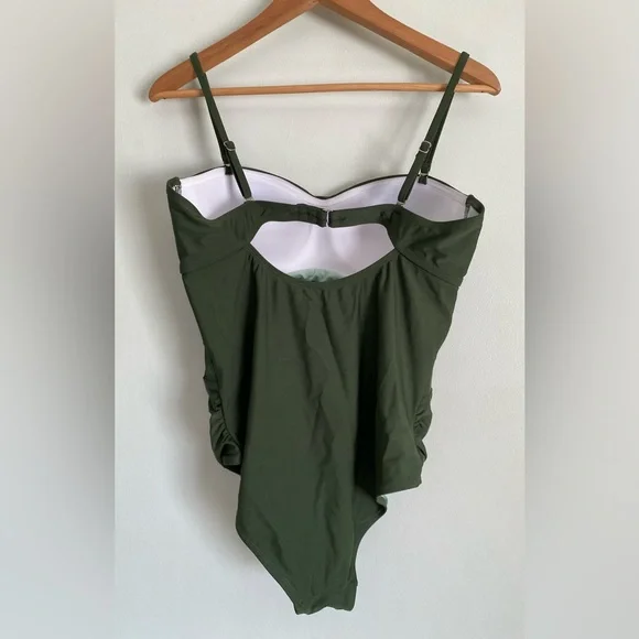 Cupshe New with tag Dark Green One Piece Swimsuit Mesh Cut Outs Size L Beach Sun - Picture 6 of 8